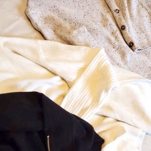 ALYA Oatmeal Knit Sweater with Button Sleeves L